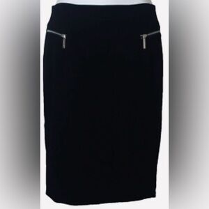 NWT Michael Michael Kors Black Ponte Knit  Silver Zipper Detailed Pencil Skirt